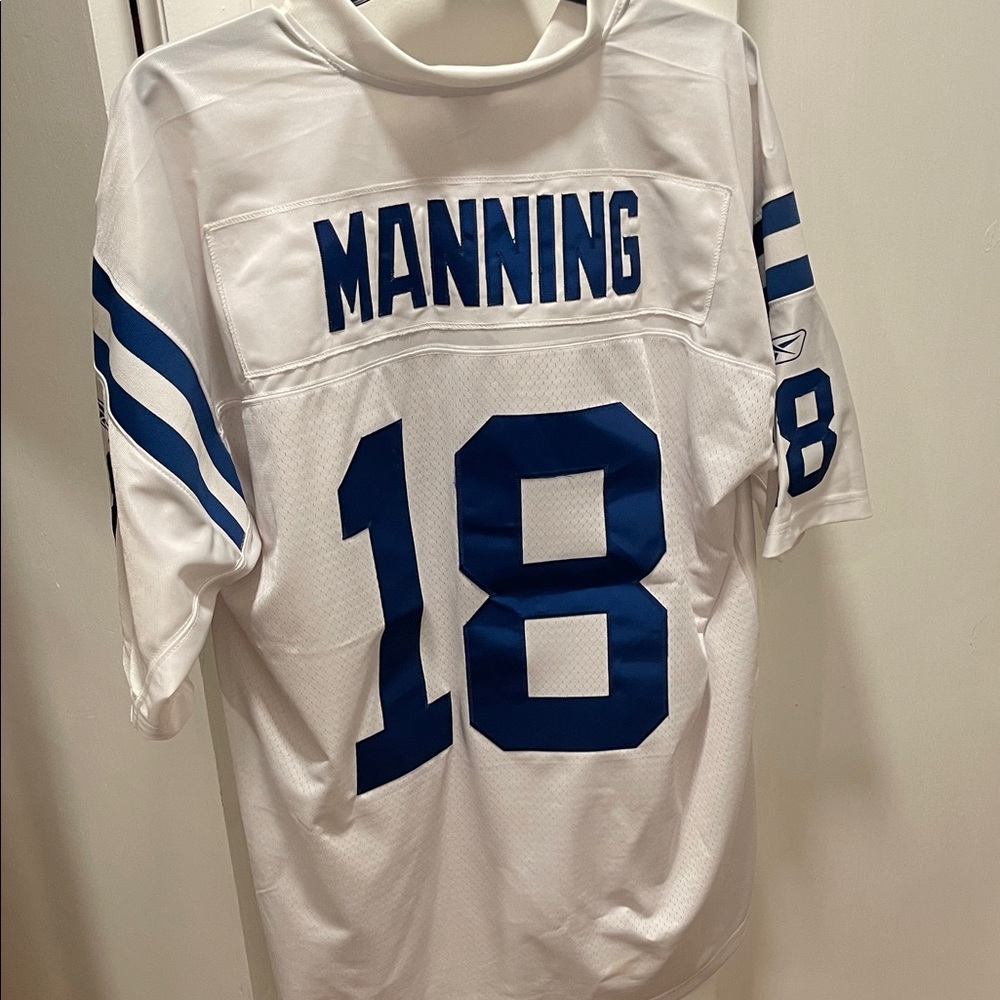 Reebok Men's White and Blue Manning Jersey